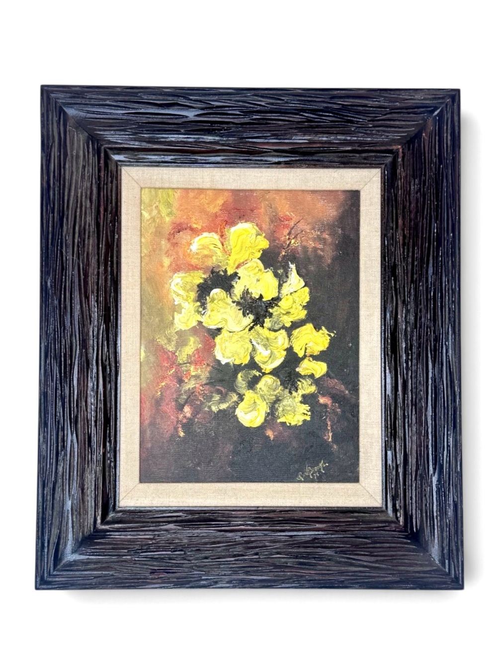 Vintage Original Oil Painting Floral Still Life Wood Frame Rustic Signed Brooks